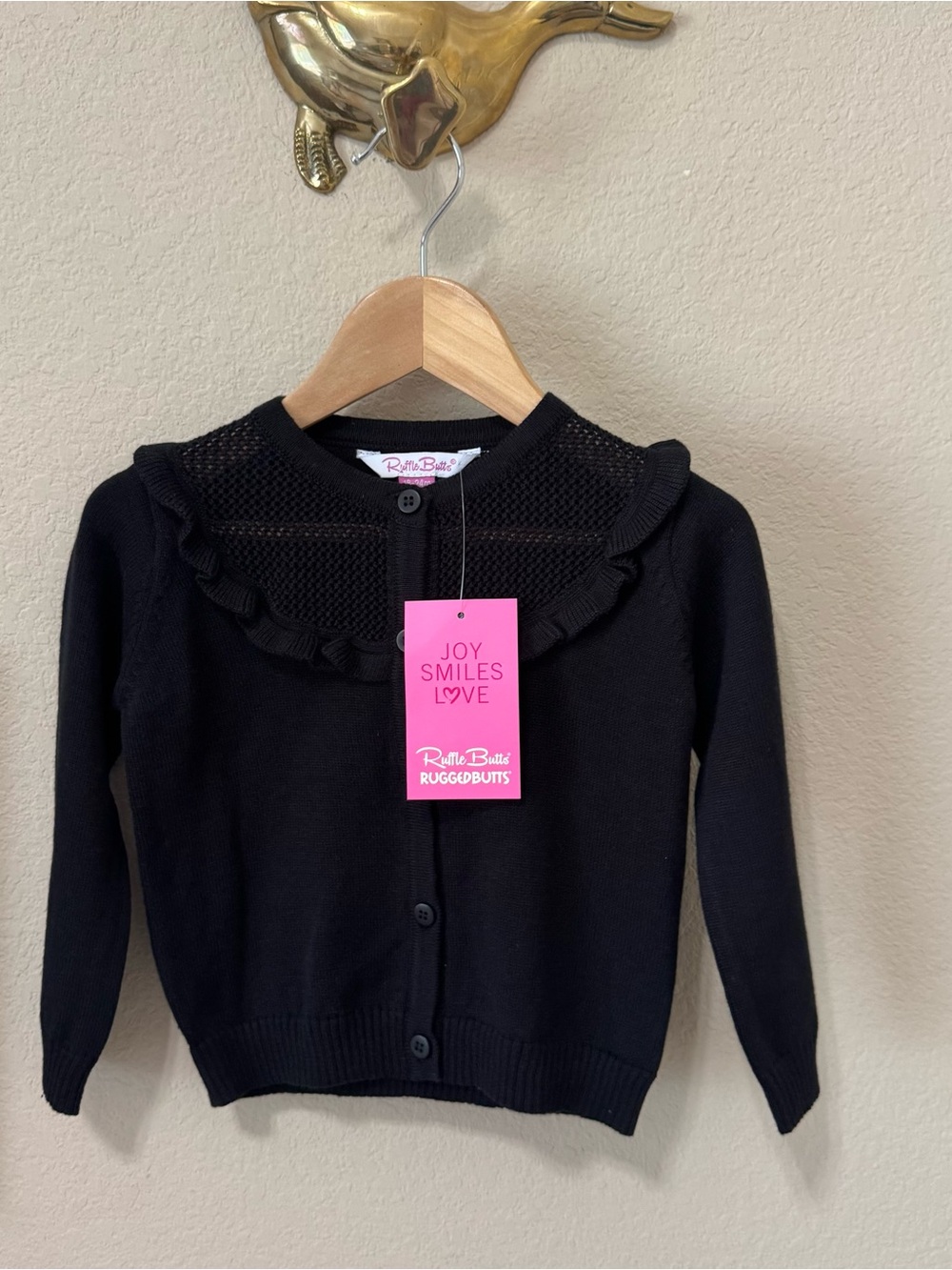 RUFFLE BUTTS |Black Knit Ruffle Collar Cardigan Size 18-24 months